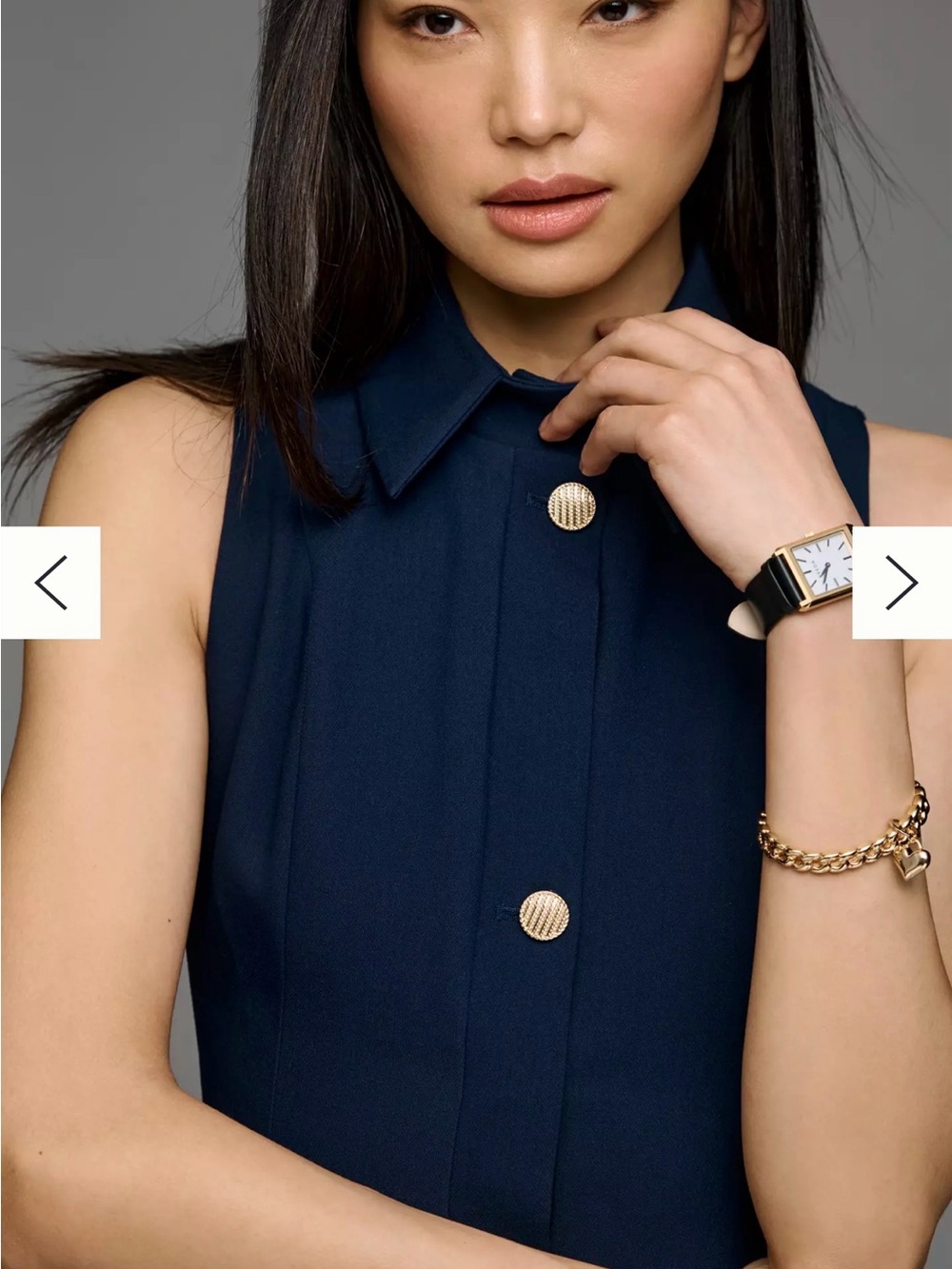 Maeve Navy Sleeveless Button-Front Mini Dress - Picture 3 of 6